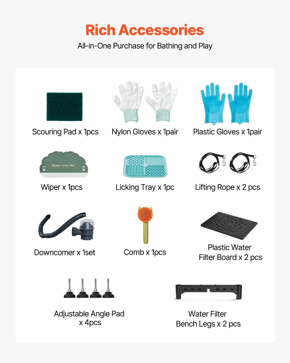 VEVOR Professional 304 Stainless Steel Dog Bathing Station, 61 inch Pet Grooming Tub w/Anti-Slip ramp, Storage Drawer, Cold Hot Faucet Showerhead, for Large & Medium & Small (Left Door, with Drawer)