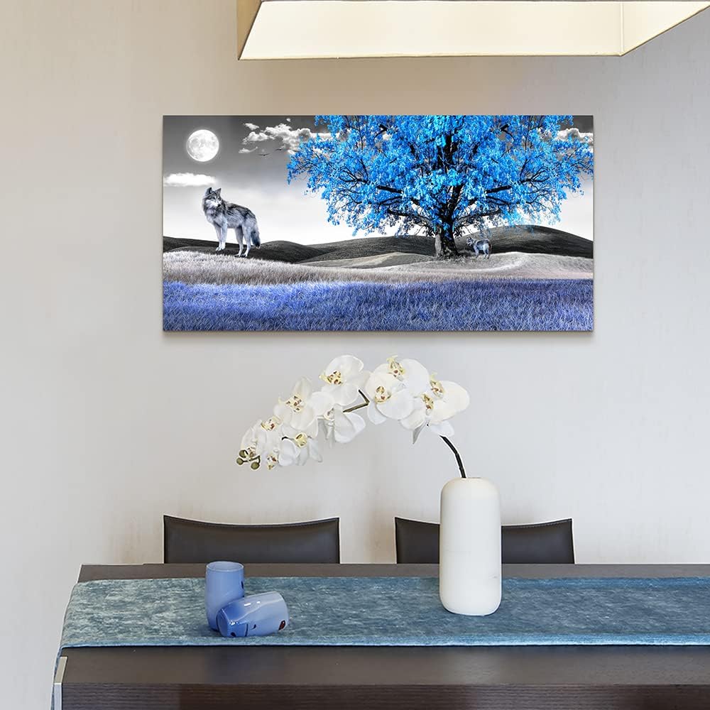 Large Size Canvas Wall Art For Living Room Wall Decor For Bedroom Modern Office Decorations Blue Tree Wall Pictures Artwork Black And White Scenery Paintings Room Wall Prints Art Home Decor 24" X 48"