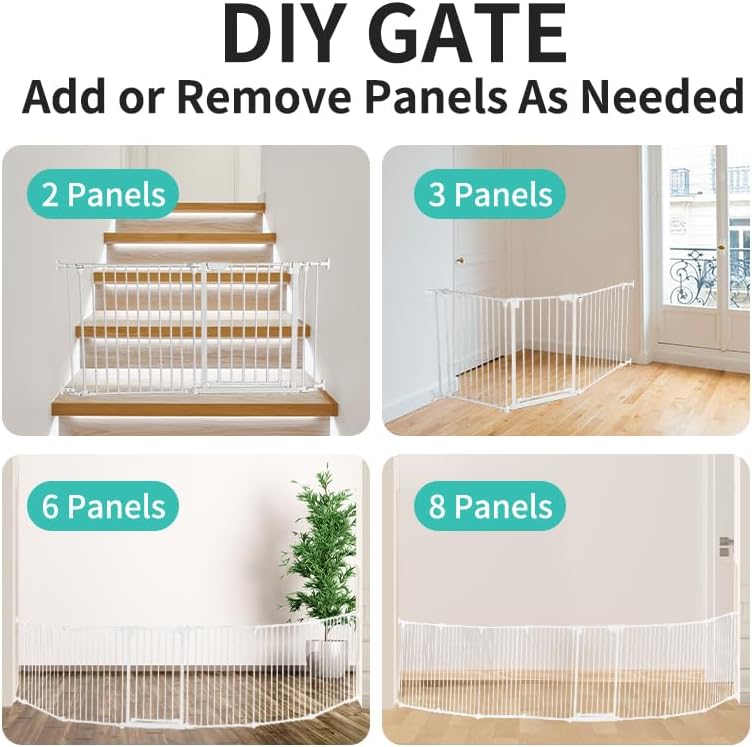 Extra Wide Baby Gate, 30" Tall 47" Wide Configurable Baby Gate Fireplace Safety Fence, Metal Pet Safety Playpen for Toddler/Pet/Dog Christmas Tree Fence (Whtie, 2-Panel)