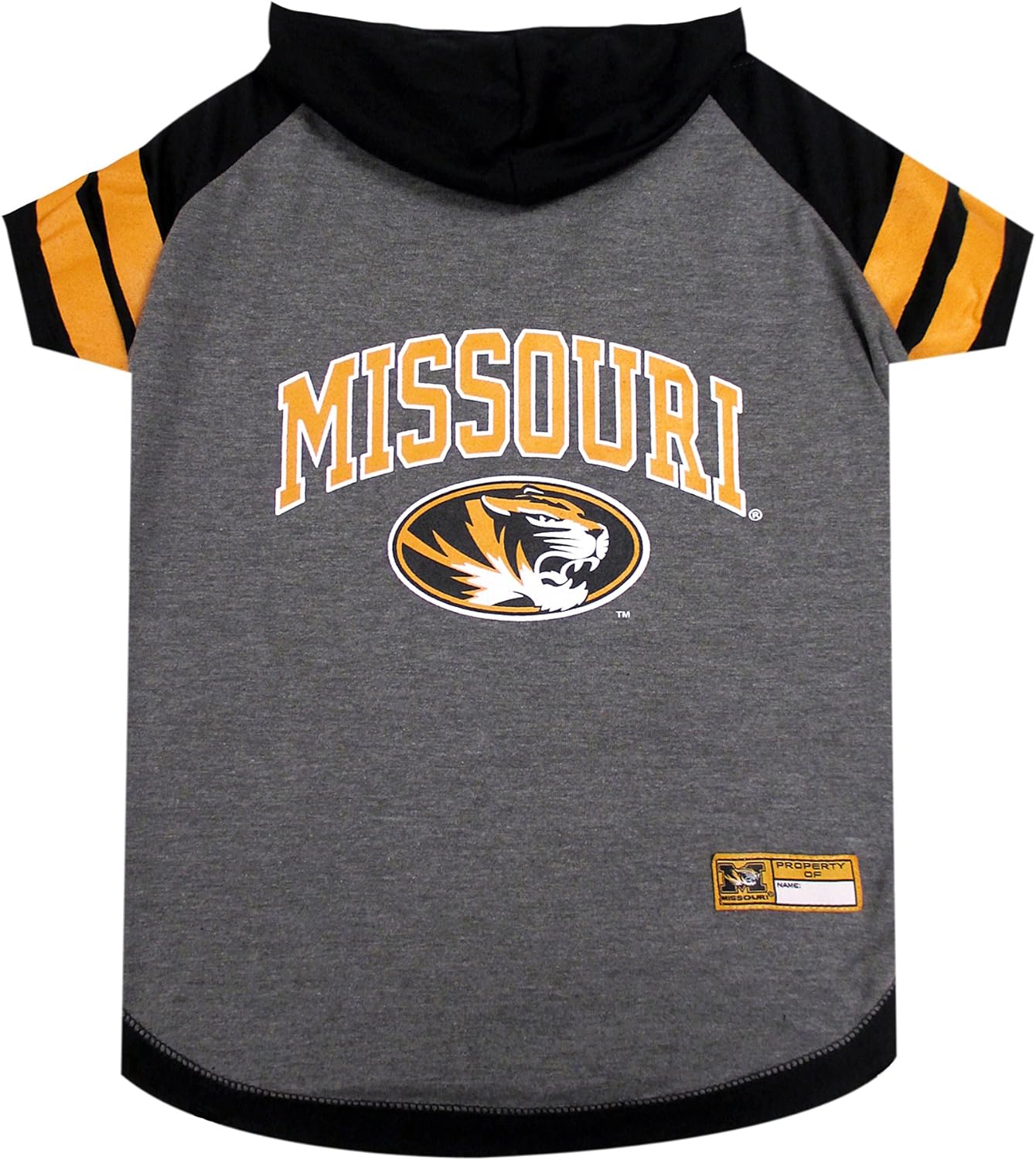 NCAA Missouri Tigers Hoodie for Dogs & Cats, X-Small Collegiate Licensed Dog Hoody Tee Shirt. Sports Hoody T-Shirt for Pets. College Sporty Dog Hoodie Shirt.