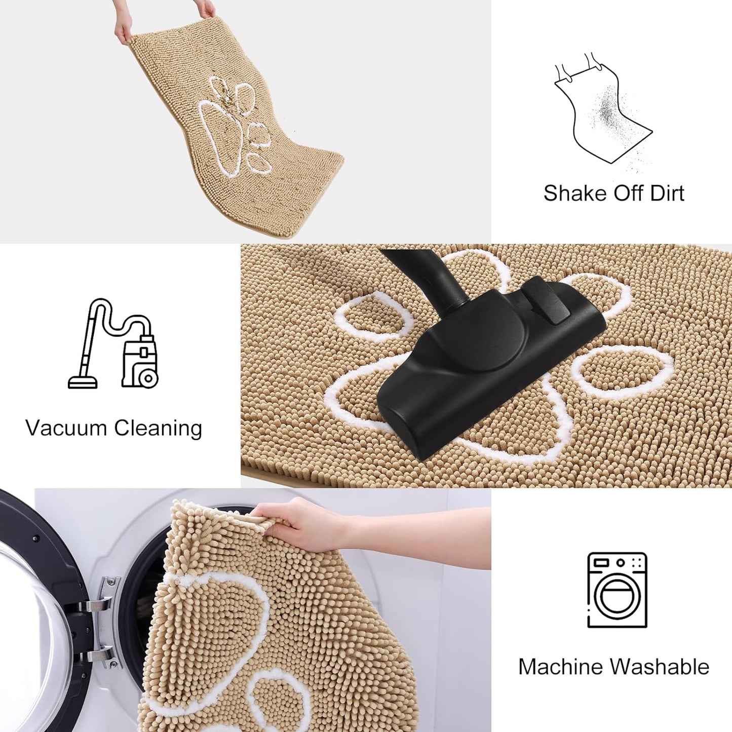 Smiry Dog Door Mat for Muddy Paws, Absorbent Dirt Trapper Non Slip Quick Dry Washable Chenille Mat for Mud Dogs, Entry Rug for Indoor and Outdoor (48x30 Inches, Beige)