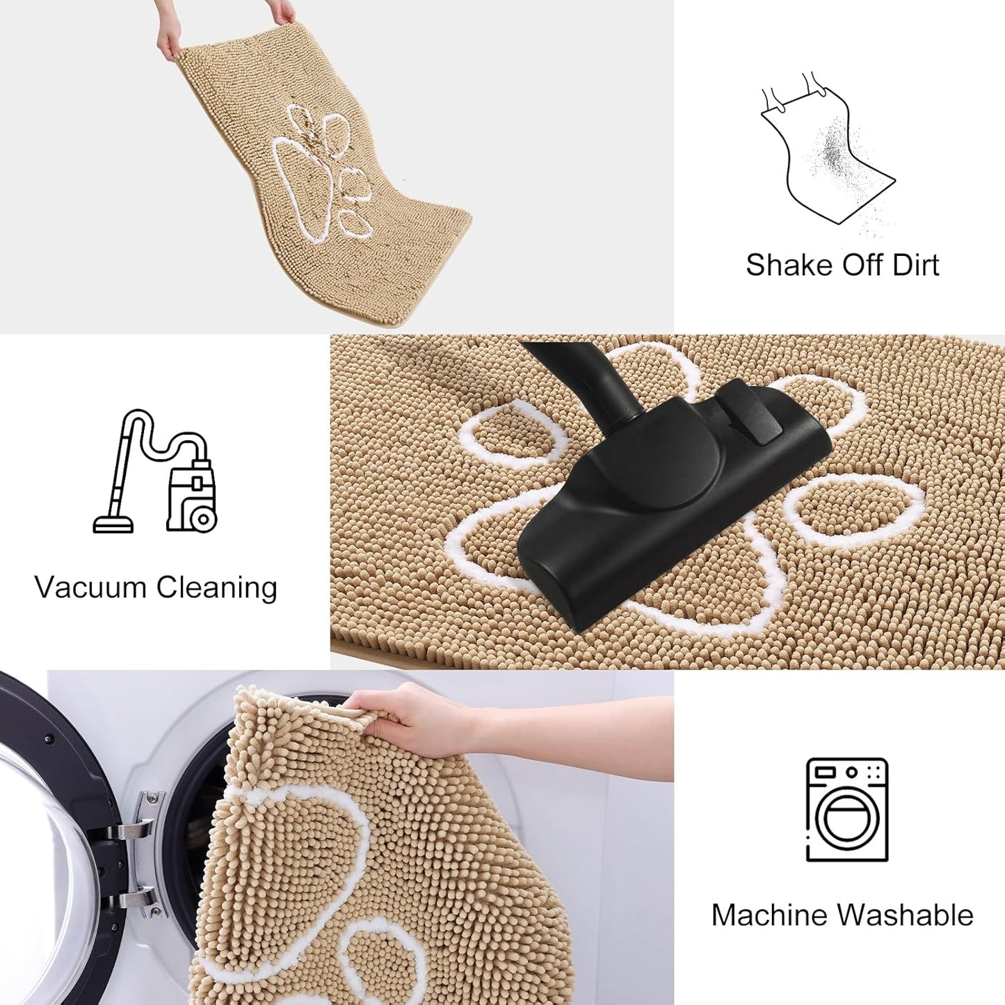 Smiry Dog Door Mat for Muddy Paws, Absorbent Dirt Trapper Non Slip Quick Dry Washable Chenille Mat for Mud Dogs, Entry Rug for Indoor and Outdoor (24x16 Inches, Beige)