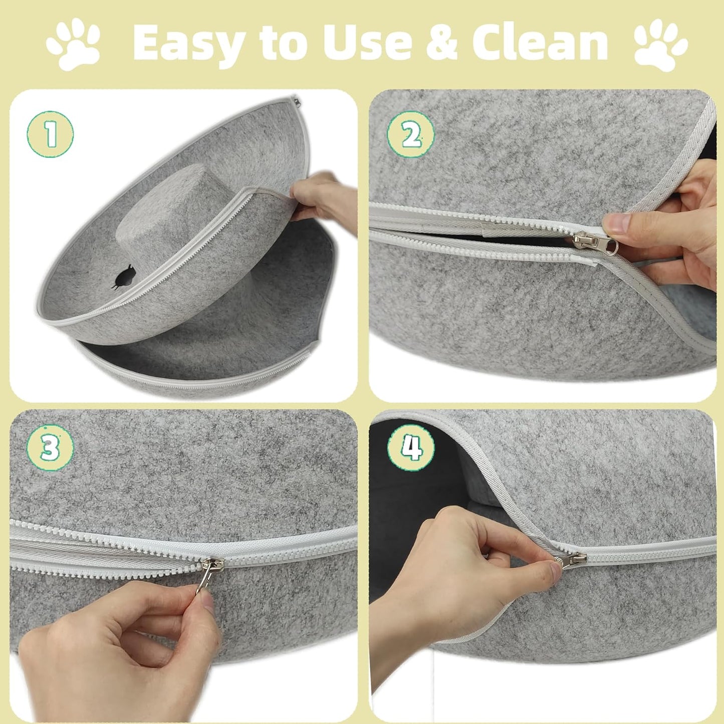 Donut Cat Tunnel Bed Peekaboo Cat Cave for Large Cats Up to 30 Lbs, Kitty Interactive Playing Tent House for Multiple Cats,Detachable,Scratch Resistant (Light Gray, Medium - 20 Inch Diameter)