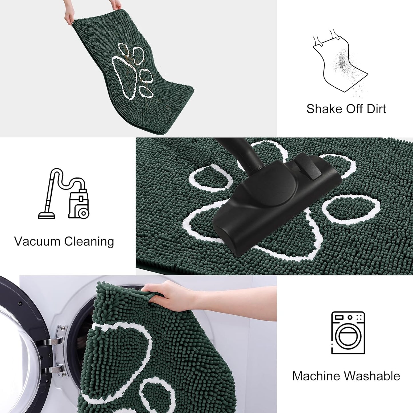 Smiry Dog Door Mat for Muddy Paws, Absorbent Dirt Trapper Non Slip Quick Dry Washable Chenille Mat for Mud Dogs, Entry Rug for Indoor and Outdoor (40x32 Inches, Green)