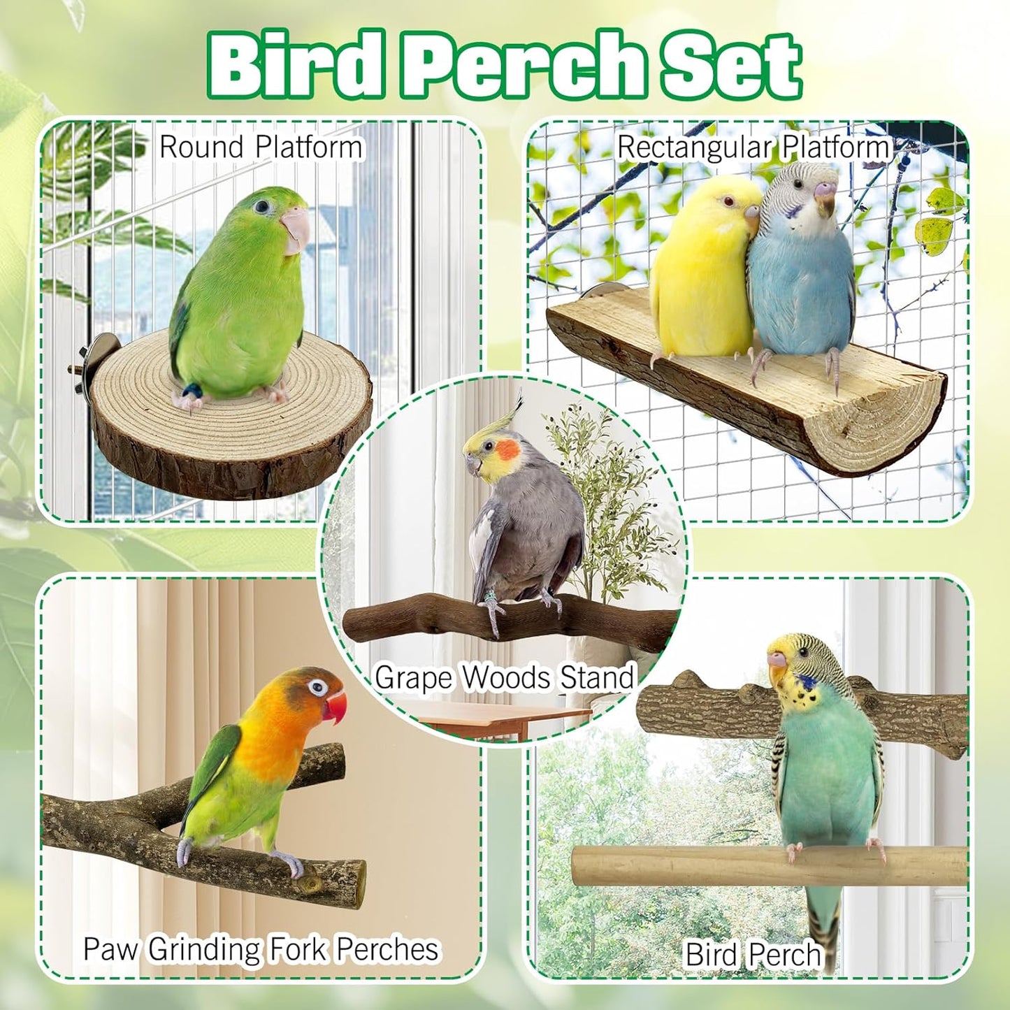 Hamiledyi 10 PCS Natural Wood Bird Perches for Cage Parakeet Stand Bird Cage Accessories Parrot Perch Branch Paw Grinding Fork Parakeet Platform for Small and Medium Sized Birds Budgie Cockatiel