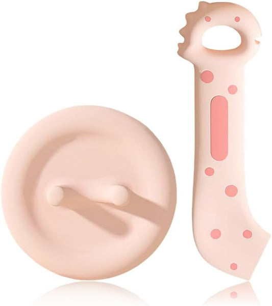 Pet Food Can Lids & Spoons Set Silicone Cover for Pet Can Food Cute Shape Cat Wet Food Spoon With One Lid and One Spoon (PINK)