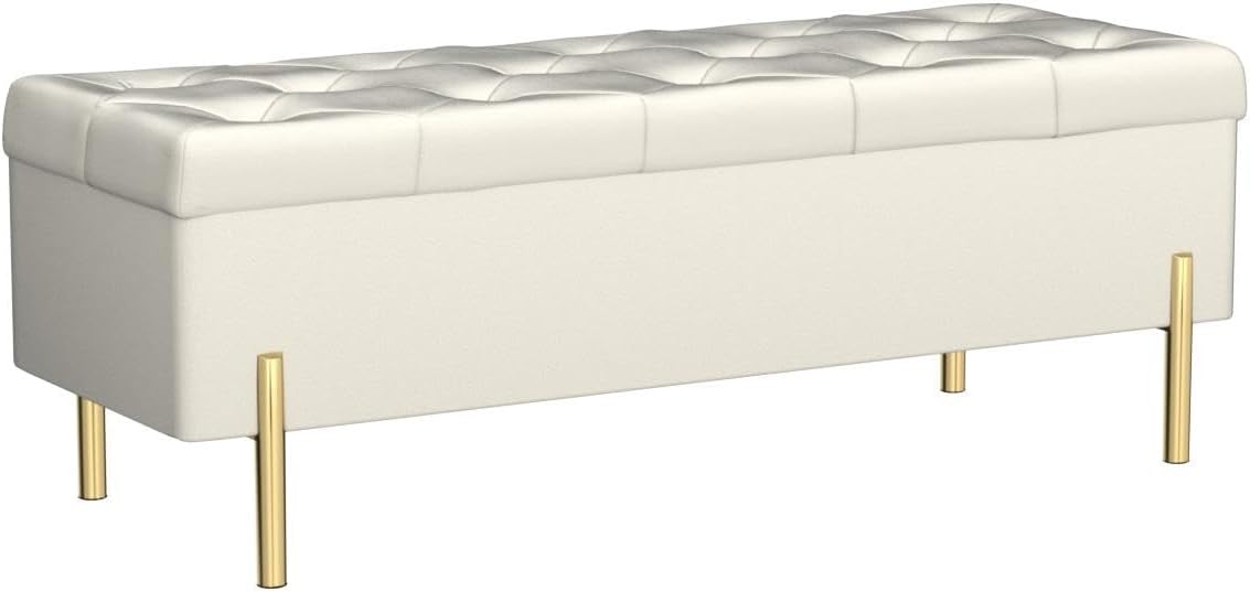Velvet Storage Bench Ottoman,Versatile Seating with Hidden Storage,End of Bed Bench,Tufted Bench for Bedroom,Living Room,Entryway,Ivory