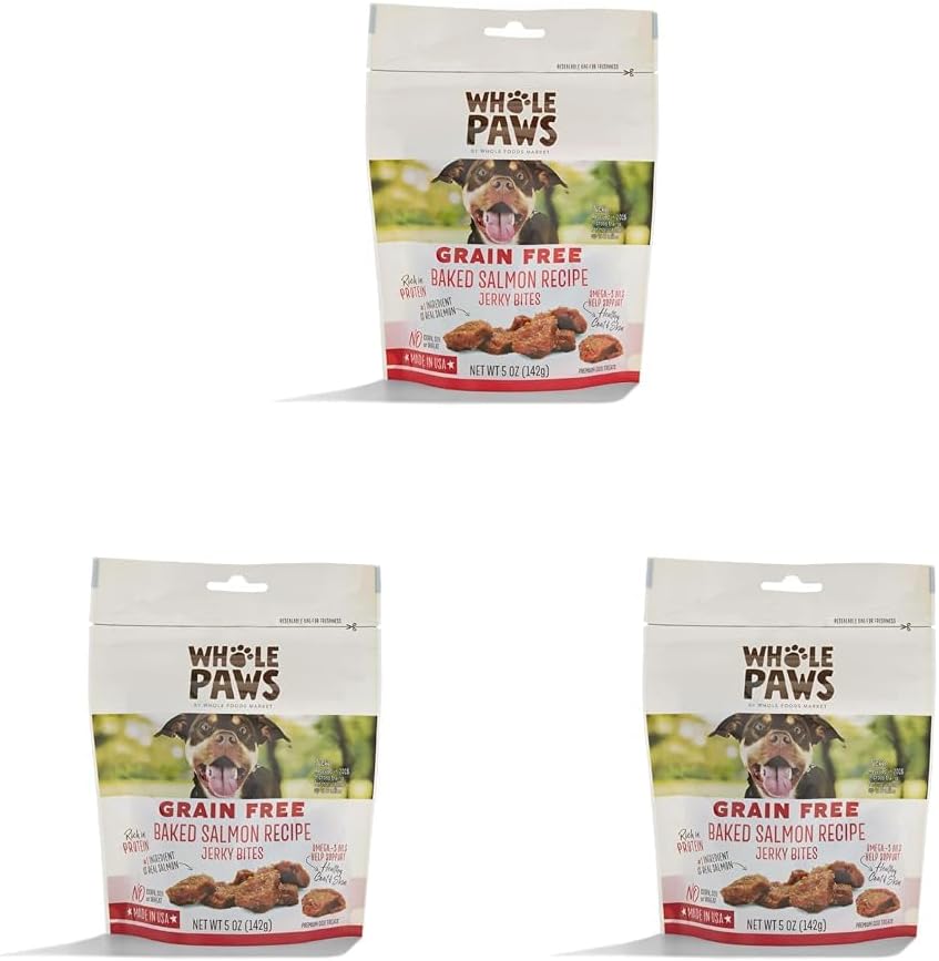 Whole Paws, Grain-Free Dog Jerky Treats, Baked Salmon Recipe, 5 Ounce (Pack of 3)