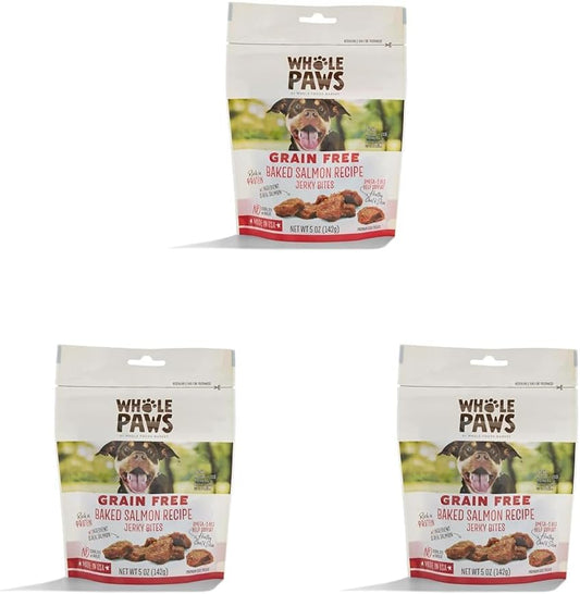 Whole Paws, Grain-Free Dog Jerky Treats, Baked Salmon Recipe, 5 Ounce (Pack of 3)