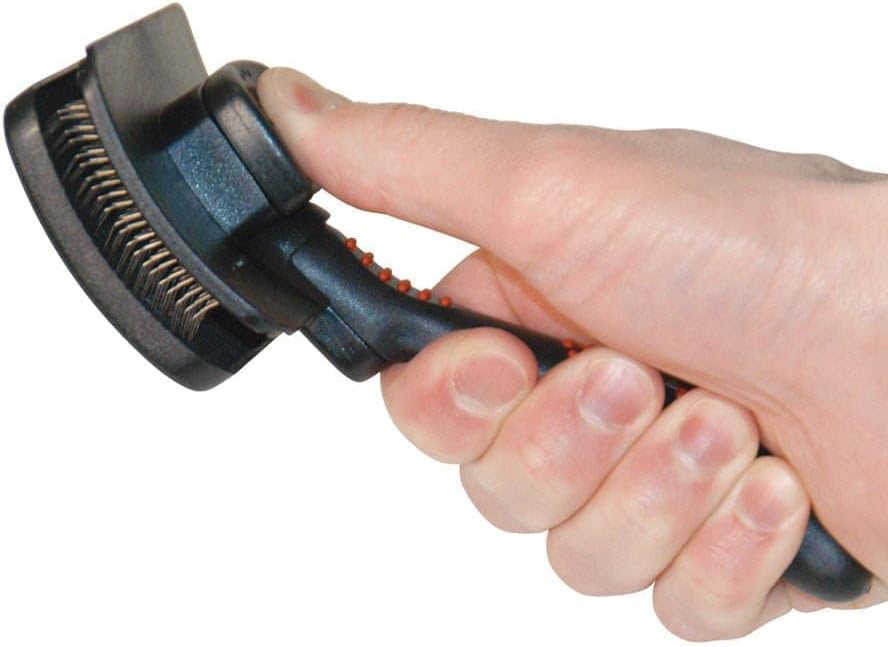 Jeffers Pet Self-Cleaning Slicker Brush for Dogs & Cats – Self Cleaning Button, Removes Tangles & Loose Hair, Non Slip Handle for Easy Grooming, Go To Gift for Pet Owners – Black, Red - Small