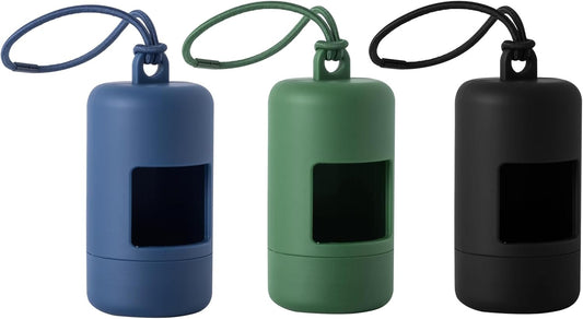 SLSON 3Pack Dog Poop Bag Holder for Leash Lightweight Pet Waste Bag Dispenser with Leash Attachment Portable Plastic Doggie Poop Bag Dispensers,Blue Green Black