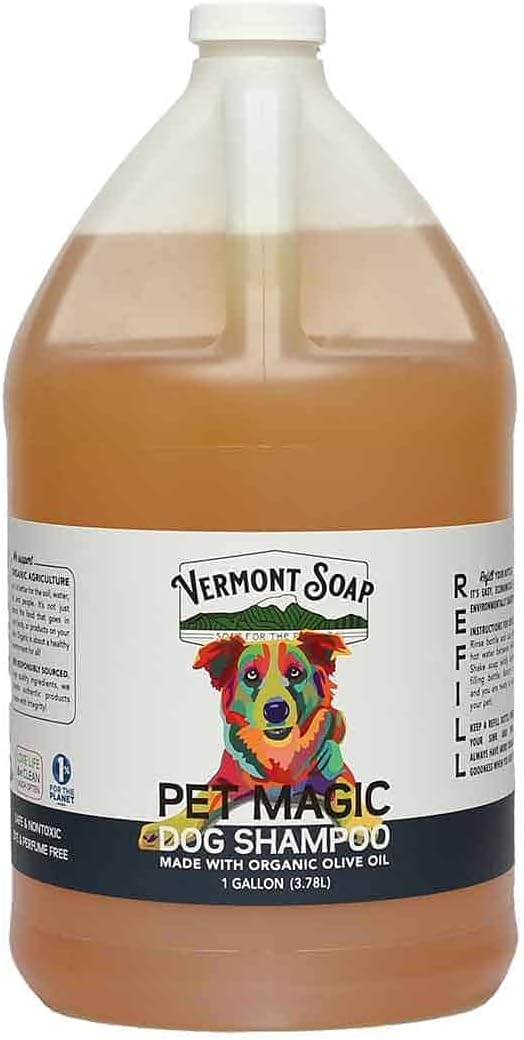 Vermont Soap Organics Pet Shampoo - Organic & Natural Olive Oil, Coconut & Aloe Vera Dog Shampoo for Sensitive Skin - USDA Certified Grooming Pet Shampoo - Original Citrus (128oz)