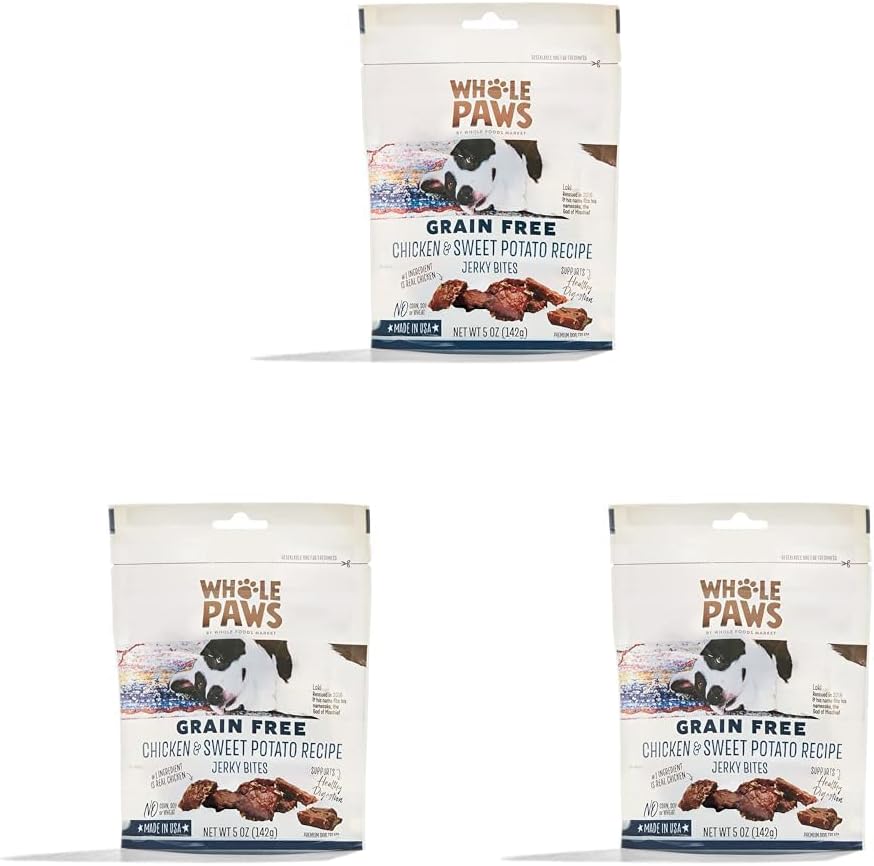 Whole Paws, Grain-Free Jerky Dog Treats, Chicken & Sweet Potato Recipe, 5 Ounce (Pack of 3)