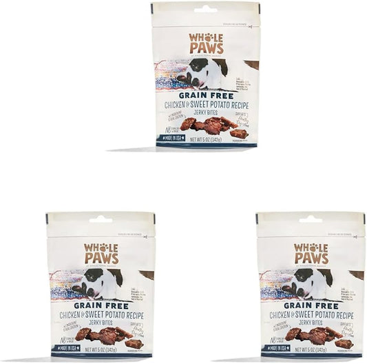 Whole Paws, Grain-Free Jerky Dog Treats, Chicken & Sweet Potato Recipe, 5 Ounce (Pack of 3)