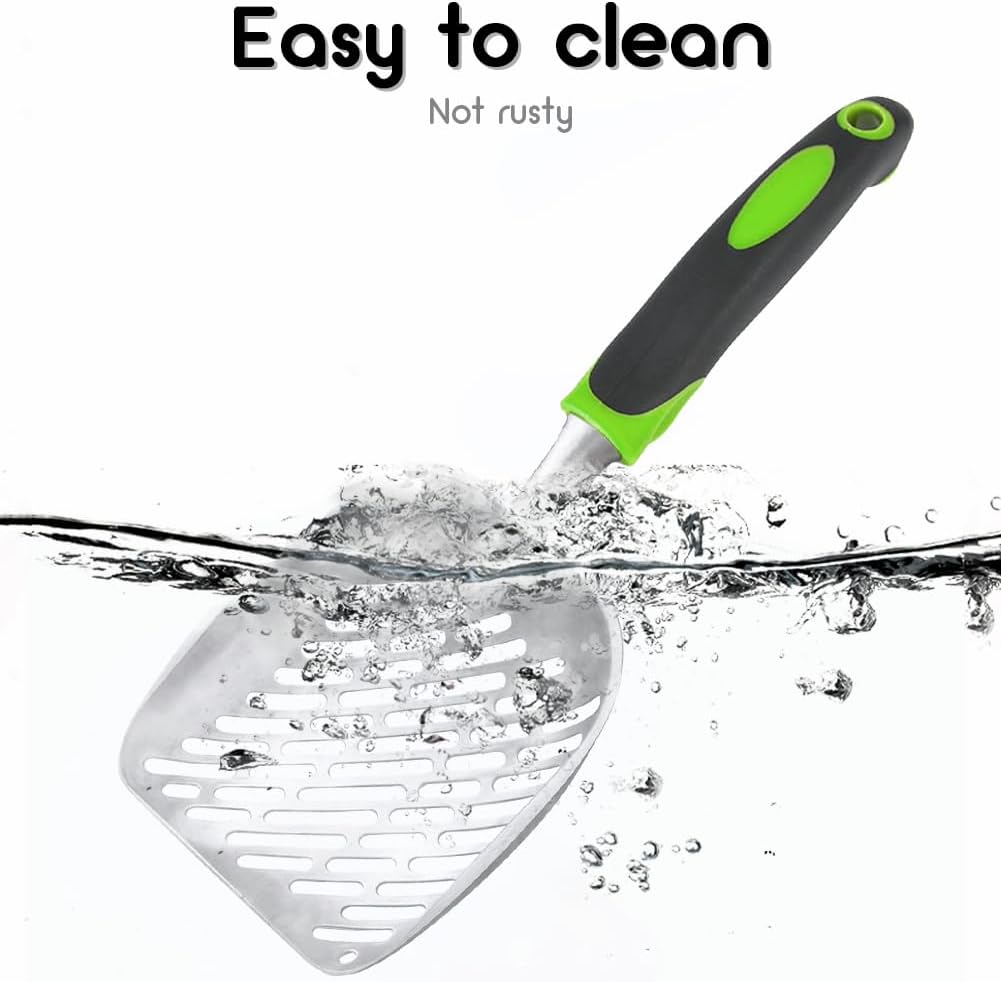 Cat Litter Scoop-Metal Cat Scooper-Long Handle Scoop,Cat Scooper-Poop Sifting-Mesh Shovel-Suitable for Cat Litter Box(Green)