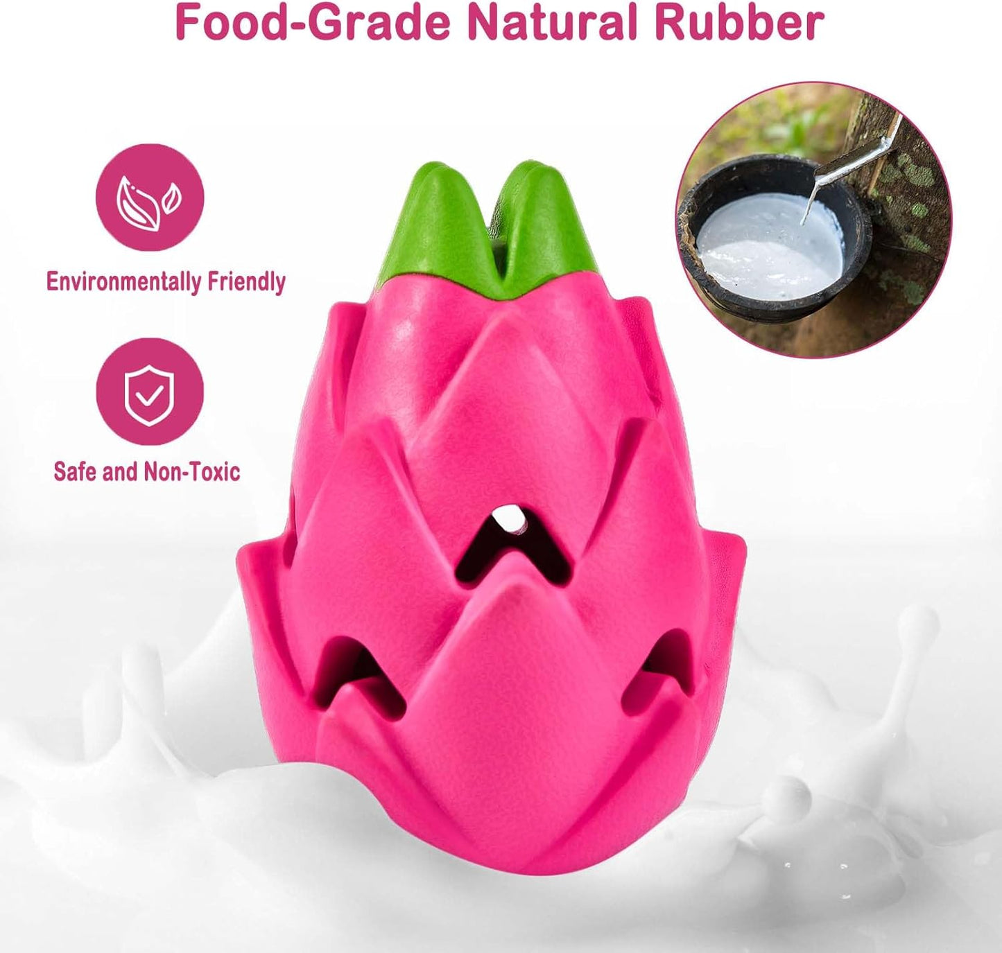 AUSCAT Dog Treat Dispensing Toys, Dispensing Puzzle Dog Toy for Aggressive Chewers, Rubber Dog Treat Dispenser, Interactive Stimulation Dog Food Toys, Pitaya Shape