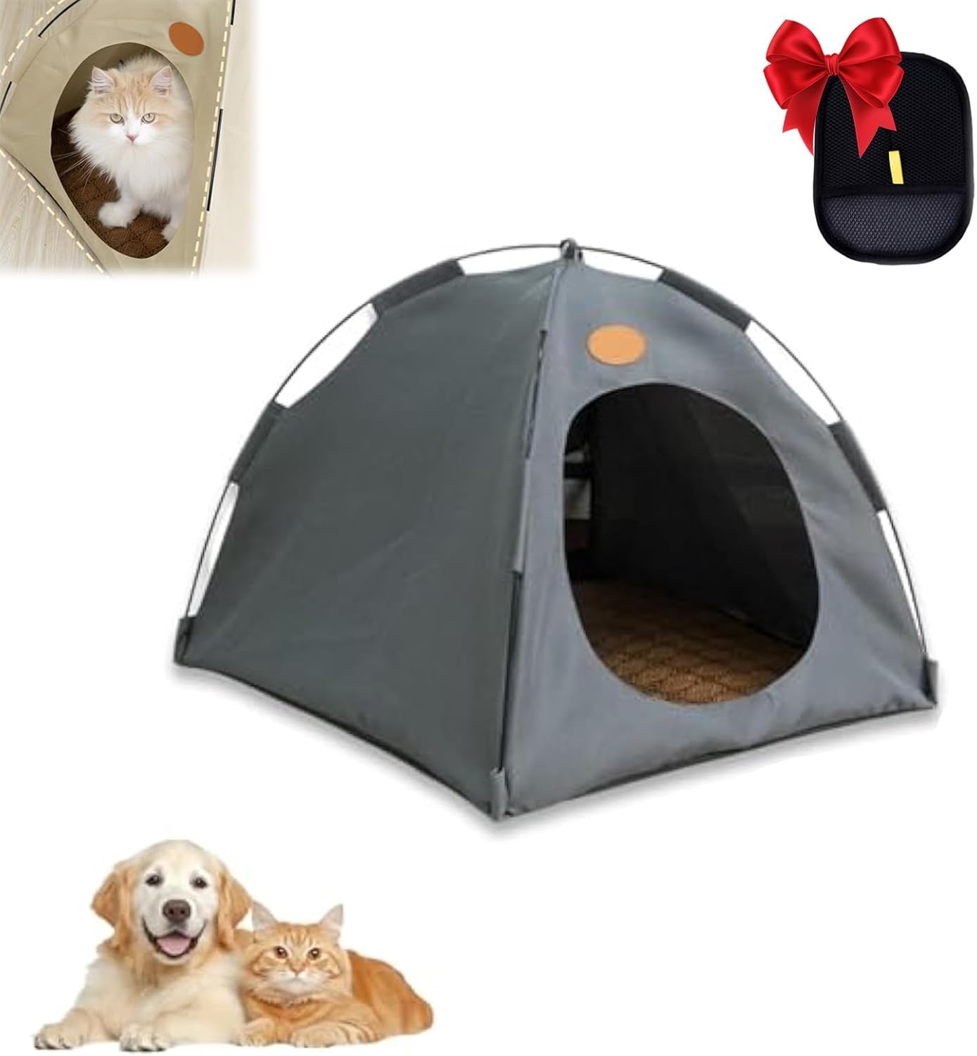 BreezyDen Pop-Up Pet Tent – Portable Indoor/Outdoor Cat Tent, Waterproof Pet Hideaway for Cats & Small Dogs with Mesh Window, Anti-Slip Base & Washable Design (Dark Gray, S (4 catties Kitten))