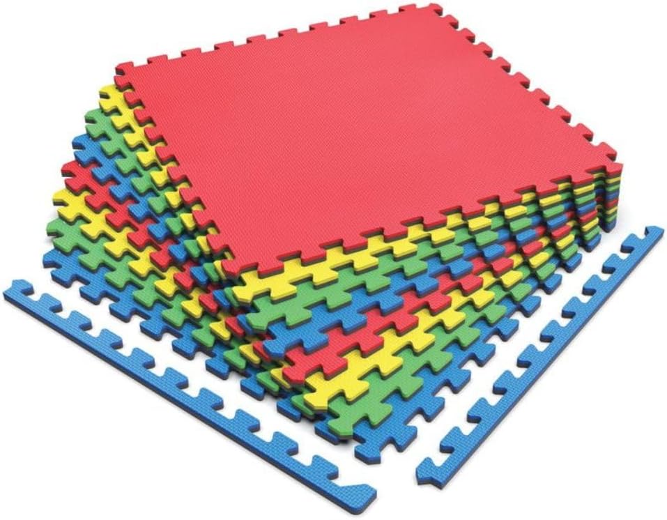 Norsk Reversible Kids Puzzle Play Mats - EVA Interlocking Foam Tiles (Multicolor/Black 4 Tiles - 16 sq. Ft. 1/2" Thick)