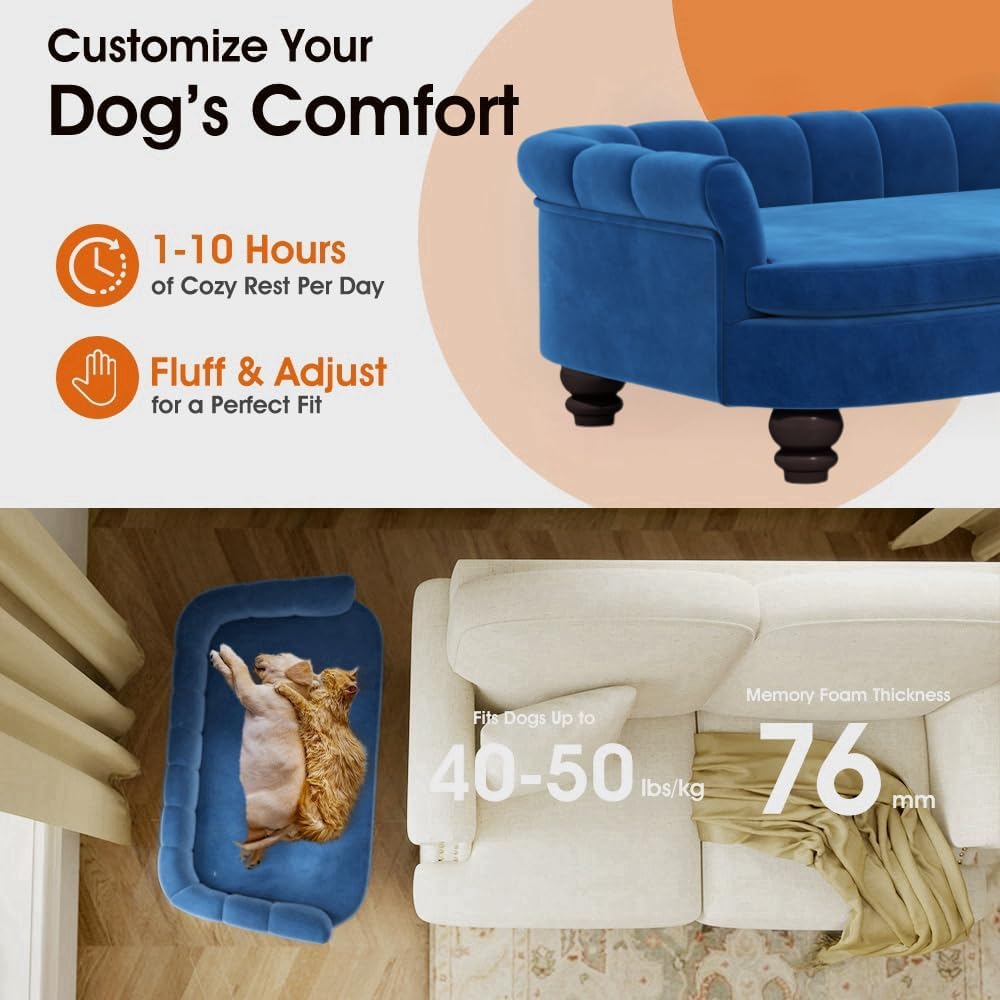 Dog Couch Sofa Bed, Comfortable Pet Sofa for Large and Medium Dogs, Soft Velvet Cushion, Durable Pet Furniture for Living Room, Washable Dog Bed for Couch 40.16''(NY)