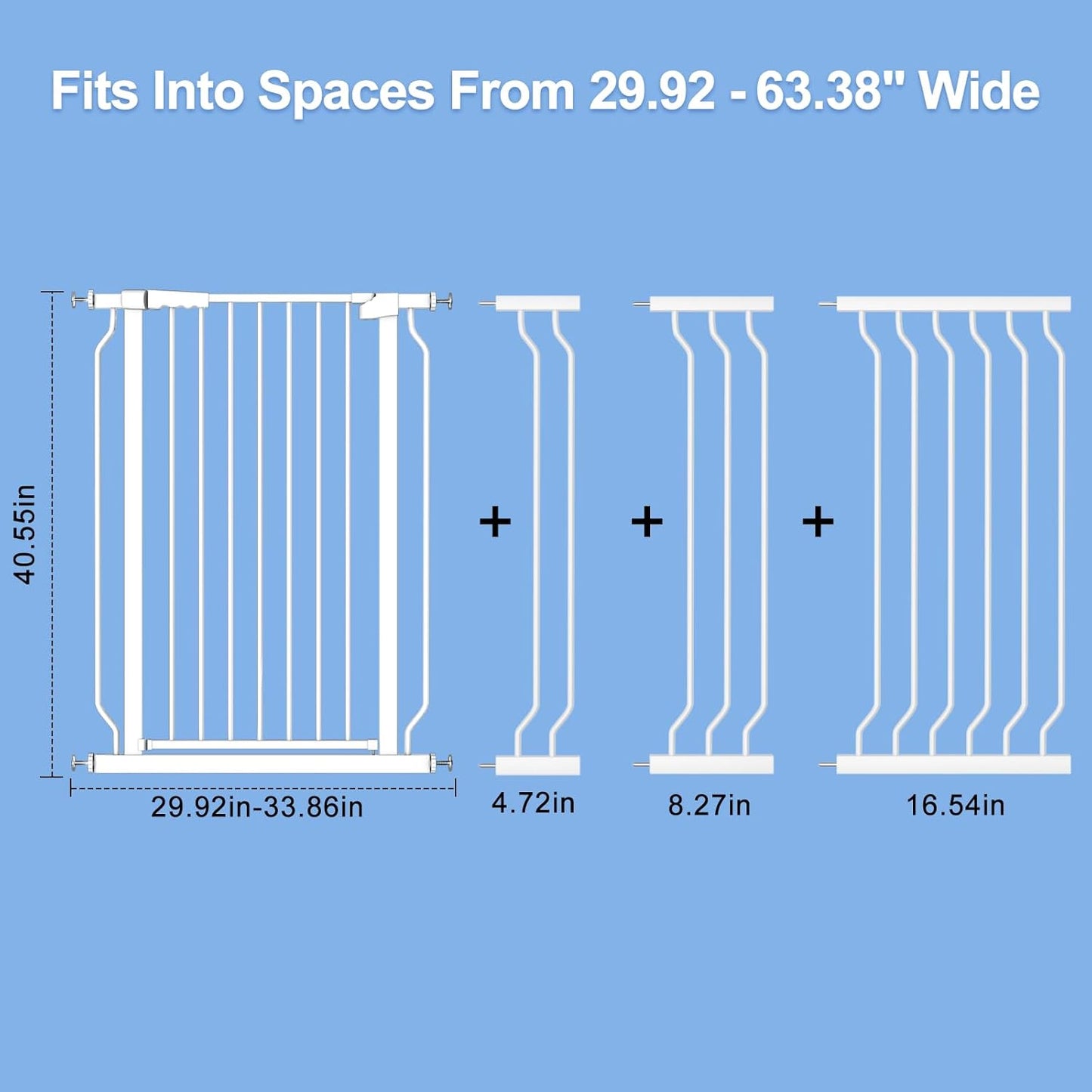 WAOWAO Extra Tall 40.55" Baby Gate 29.92-63.38" Wide Pressure Mounted Walk Through Swing Auto Close Safety White Metal Toddler Child Dog Pet for Indoor Stairs,Doorways,Kitche