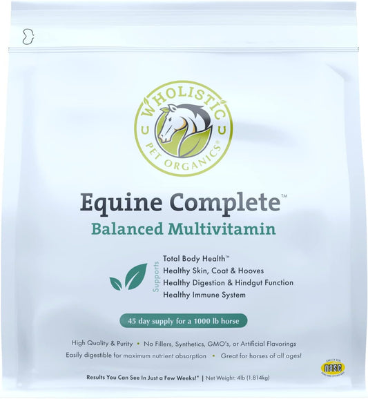 Wholistic Pet Organics Equine Complete: Horse Multivitamin for Total Body Health - Horse Supplement with Vitamins, Minerals, Prebiotics, Probiotics, Antioxidants and More - 4 Lb