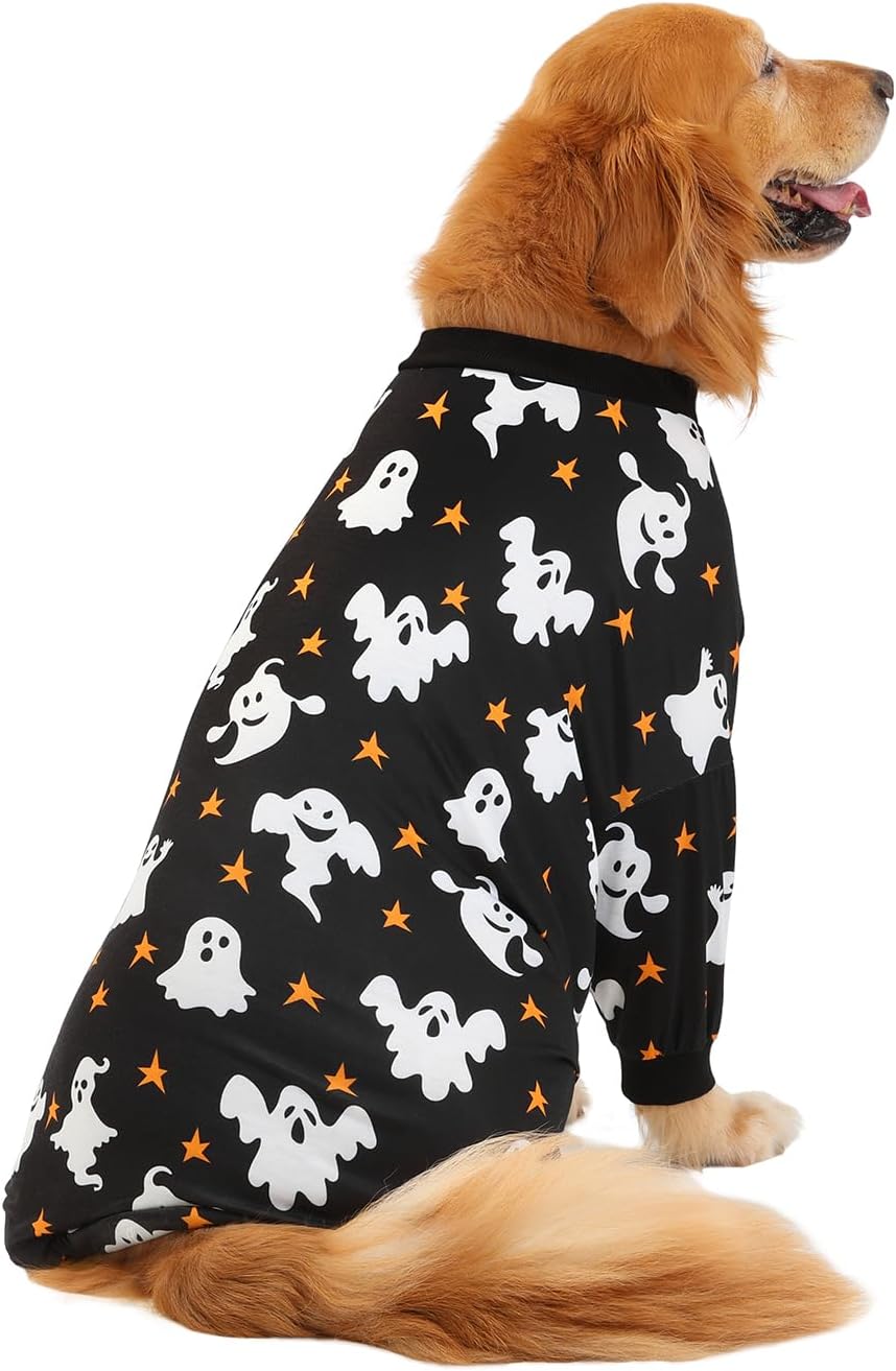 HDE Dog Pajamas One Piece Jumpsuit Lightweight Dog PJs Shirt for M-3XL Dogs Ghostly Stars - M