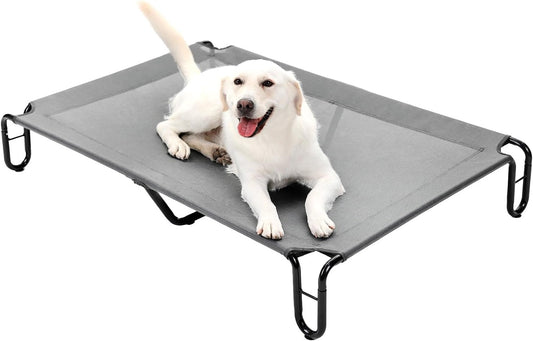 pettycare Elevated Outdoor Dog Bed - Dog Cots beds for Large Dogs XL, Waterproof Raised Dog Bed Easy to Assemble, Cooling Elevated Dog Bed with Teslin Mesh, Durable, Non Slip, Up to 85 lbs,Grey