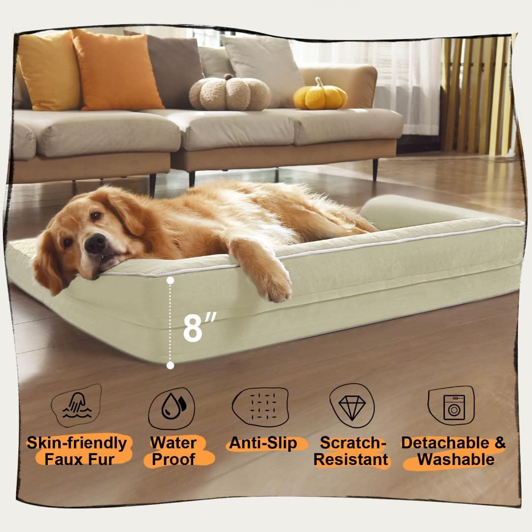 Small Dog Bed Waterproof Orthopedic Dog Beds for Medium Sized Dogs Comfy Pet Cat Bed with Sides, Washable Removable Cover