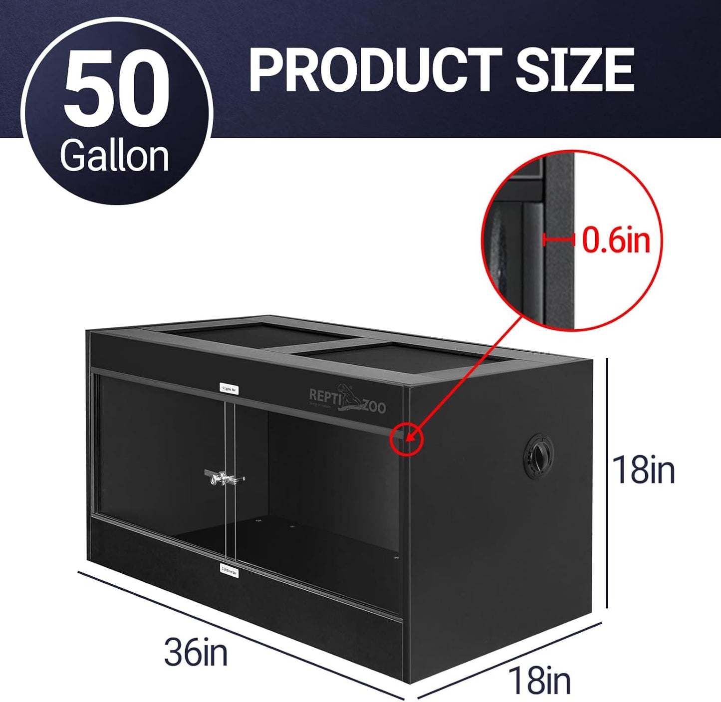 REPTI ZOO 50 Gallon PVC Reptile Enclosure, 36x18x18 inch Reptile Tank for Ball Python Bearded Dragon Snake Gecko, Reptile Terrarium Lounge Habitat with Glass Sliding Door & Top Screen Ventilation