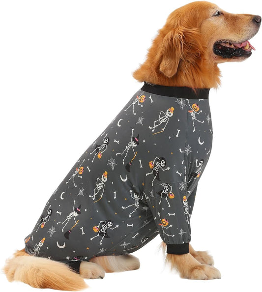 HDE Dog Pajamas One Piece Jumpsuit Lightweight Dog PJs Shirt for M-3XL Dogs Skeleton Bones - L