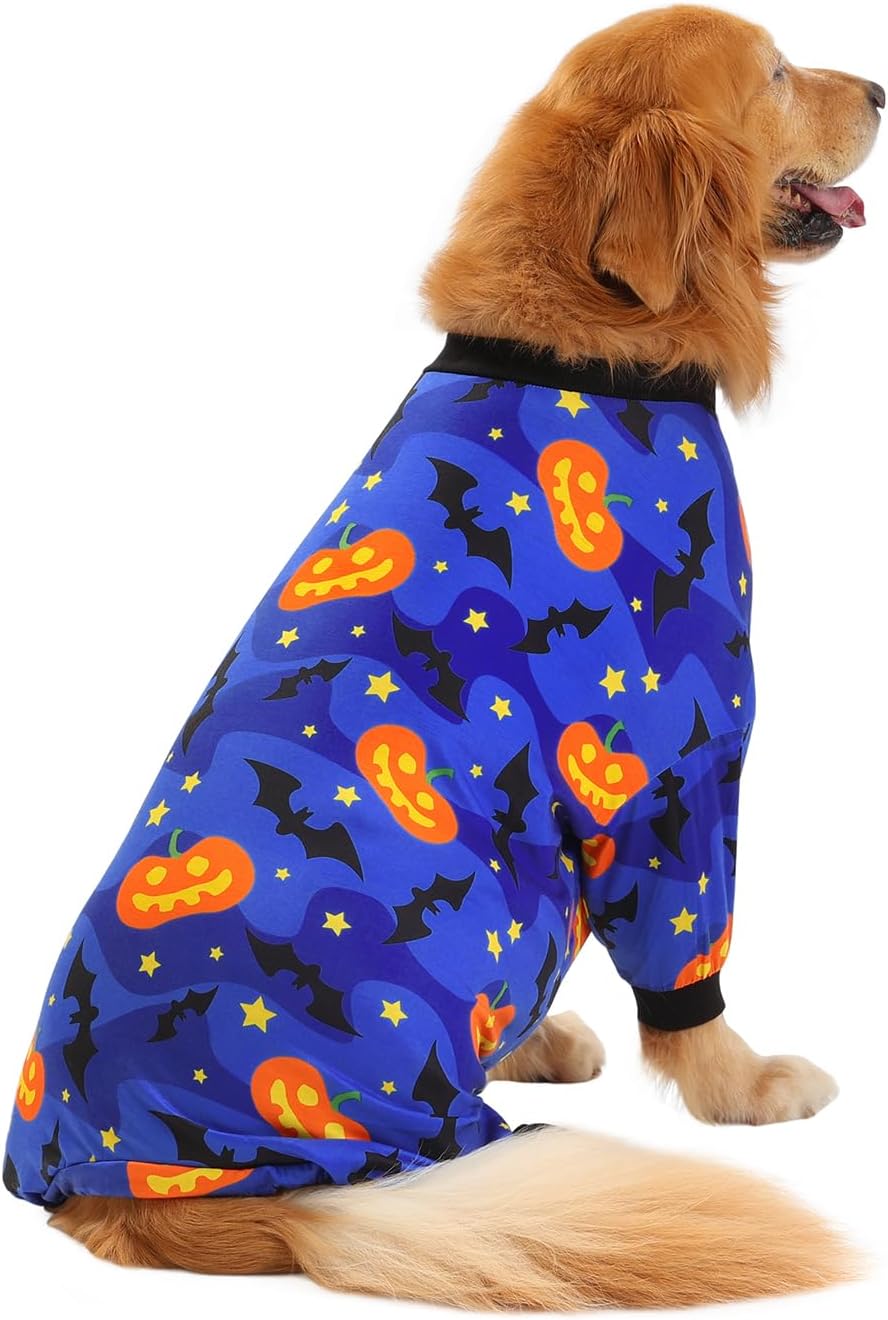 HDE Dog Pajamas One Piece Jumpsuit Lightweight Dog PJs Shirt for M-3XL Dogs Starry Pumpkins - 2XL
