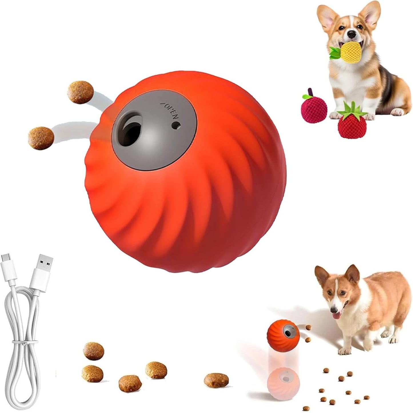 Zoomie Buddy 2.0, Zoomie Buddy for Dogs, 2 in 1 Smart Touch Interactive Dog Balls ＆ Pet Feeder, 2.83" Diameter, Suitable for Small/Medium Dogs, with Fruit Plush Cover (Orange, Only)