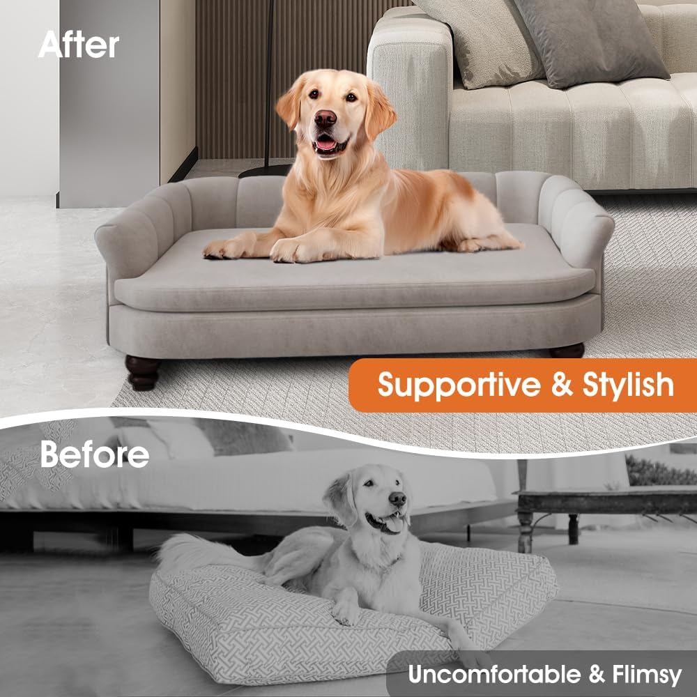 Dog Couch Sofa Bed, Comfortable Pet Sofa for Large and Medium Dogs, Soft Velvet Cushion, Durable Pet Furniture for Living Room, Washable Dog Bed for Couch 40.16‘’ (Gray)