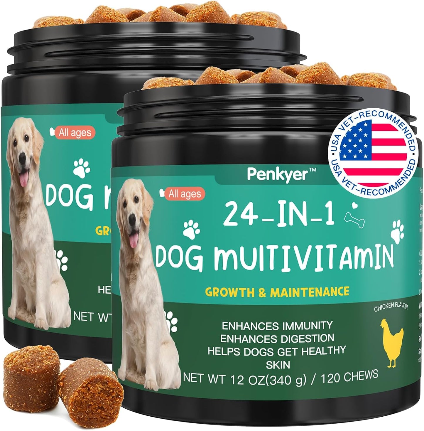 Dog Vitamins and Supplements, Senior & Puppy Multivitamin for Dogs Support with Glucosamine Chondroitin Omega Probiotics - Dog Multivitamins Chewable for Hip & Joint, Skin, Immune - (Chicken 240 Ct)