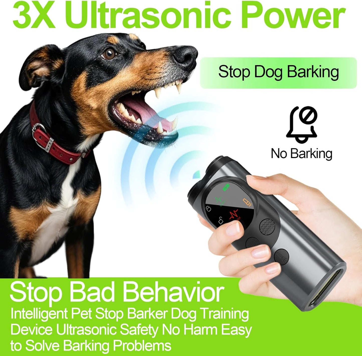 Dog Sonic Bark Deterrents Devices for Own or Neighbor's Dog, 3X Ultrasonic Anti Barking Device for Dogs Bark Deterrent Safe & Effective Stop Dog Barking Device with LED Flashlight Dogs Training Tools