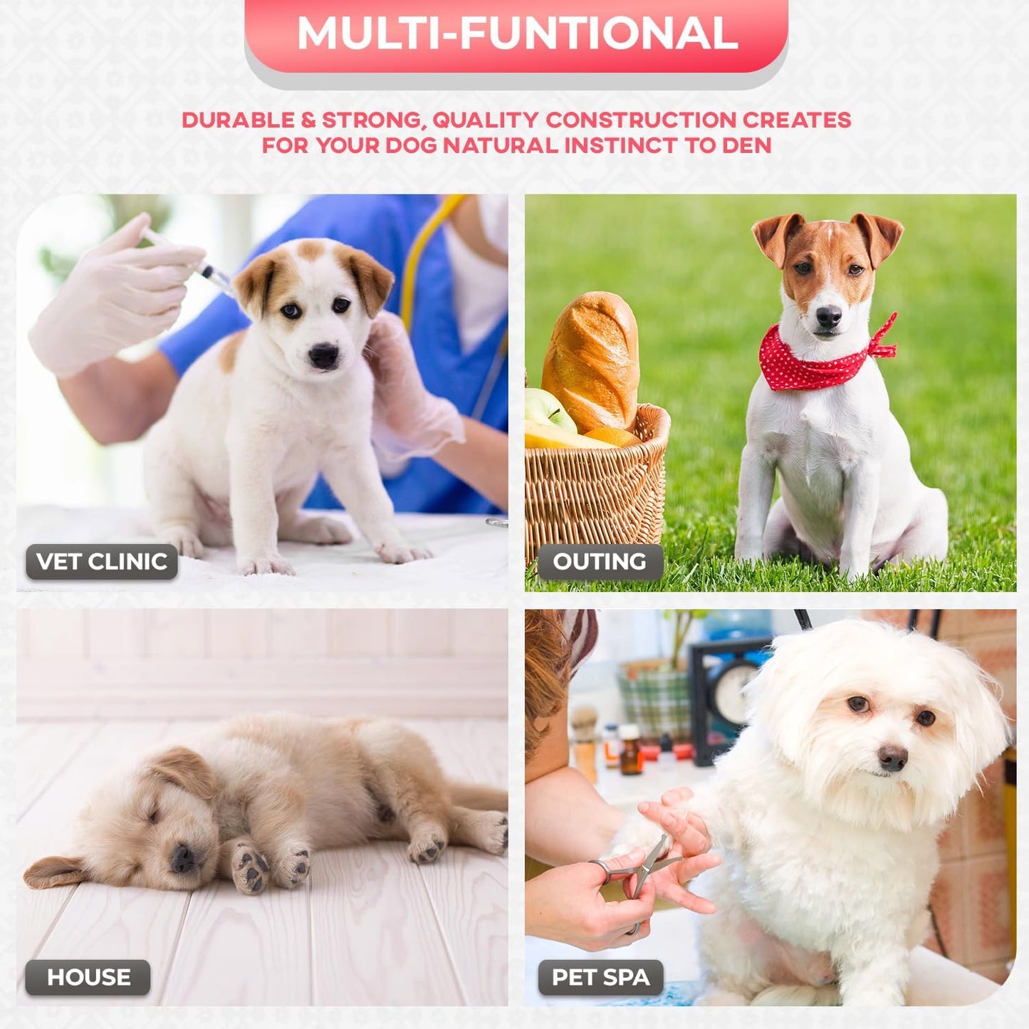 FDW Dog Crate for Small Dogs 24 Inch Folding Metal WirePet Cage Double Door W/Divider Panel Indoor Outdoor Kennel Leak-Proof Plastic Tray,Pink