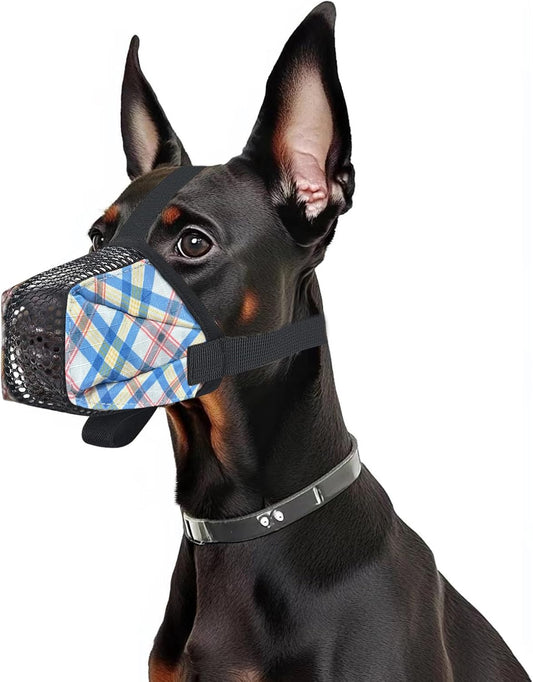 Dog Muzzle for Small Large Dogs - Soft Nylon Basket Muzzle with Adjustable Strap, Breathable Mesh Design Prevents Biting Chewing Licking Eating - Ideal for Training, Grooming & Vet Visits (Blue, M)