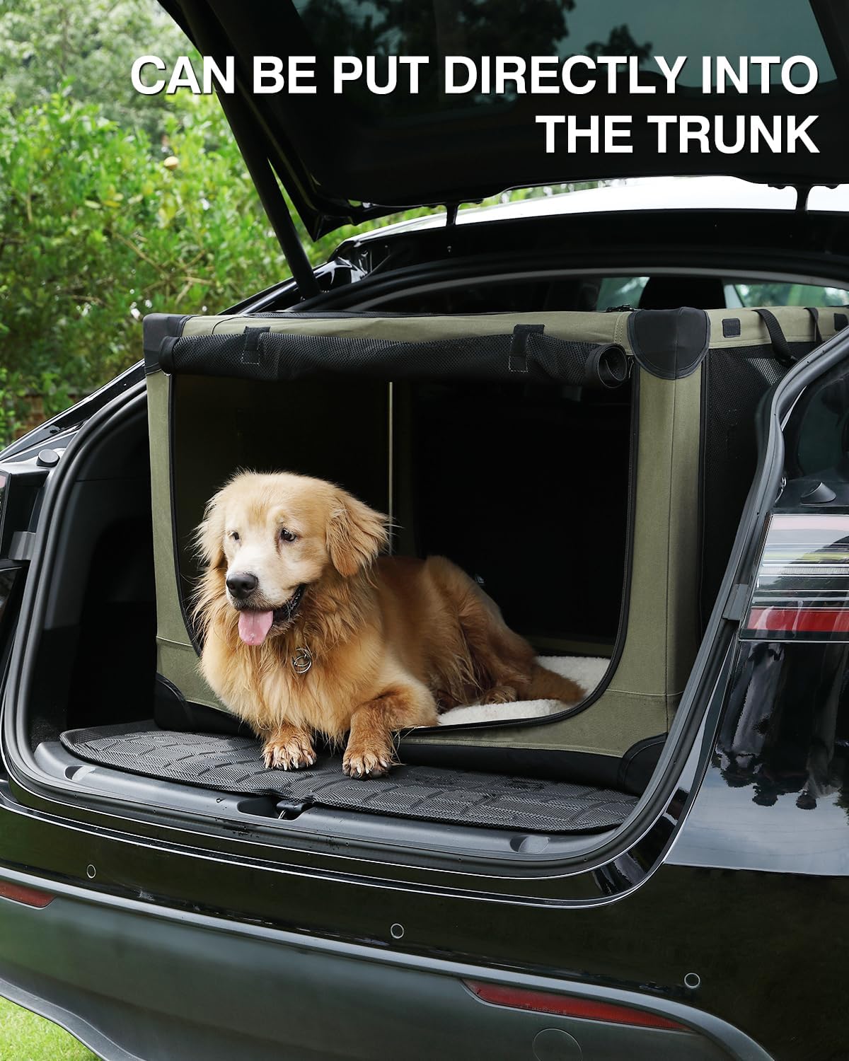 24 Inch Collapsible Travel Dog Crate for Medium Large Dogs, Portable Dog Crate 4-Door Foldable Soft Kennel with Durable Mesh Windows for Indoor & Outdoor Travel, with Storage Bag,Green