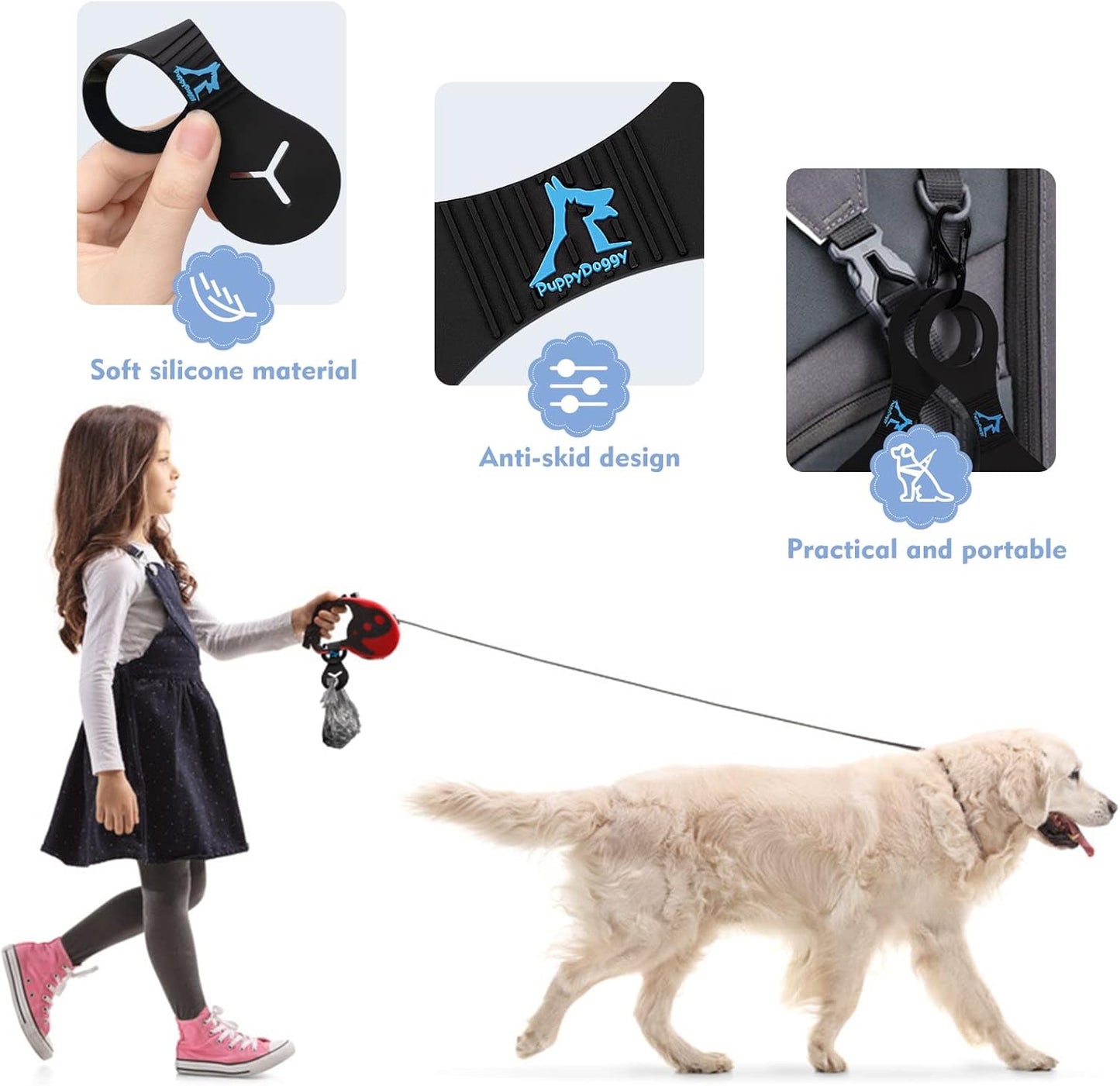 PuppyDoggy Dog Poop Bag Holder for Leash Waste Bag Carrier Dog Poop Bag Dispenser for Walking Running Bicycle Accessory 4 pieces (Blue)