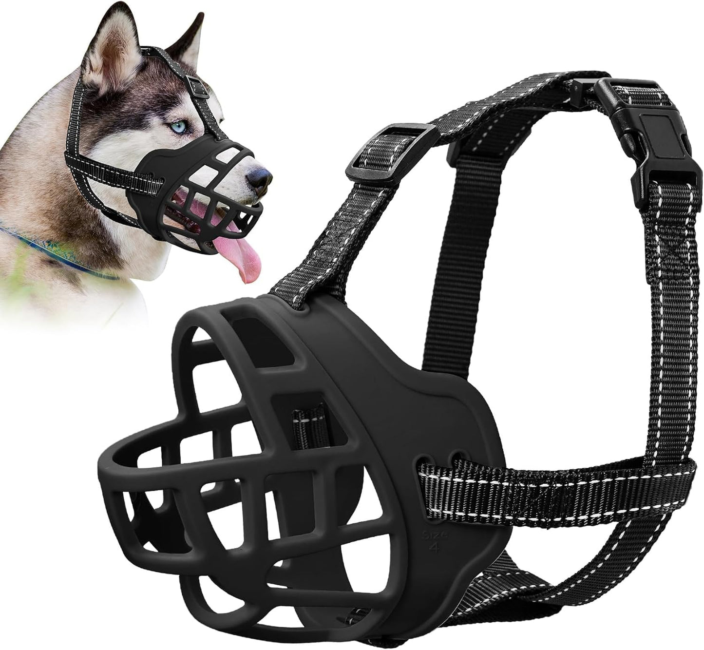Dog Muzzle for Large Dogs, Breathable Basket Muzzles for Small, Medium and X-Large Aggressive Dog, Allows Panting Drinking, Suitable for Grooming Trimming Training (6, Black)