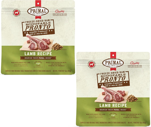 Primal Freeze Dried Dog Food, Pronto Mini Nuggets, Lamb; Scoop & Serve, Complete & Balanced Meal; Also Use as Topper or Treat; Premium, Healthy, Grain Free, High Protein Raw Dog Food (16 oz, 2-Pack)