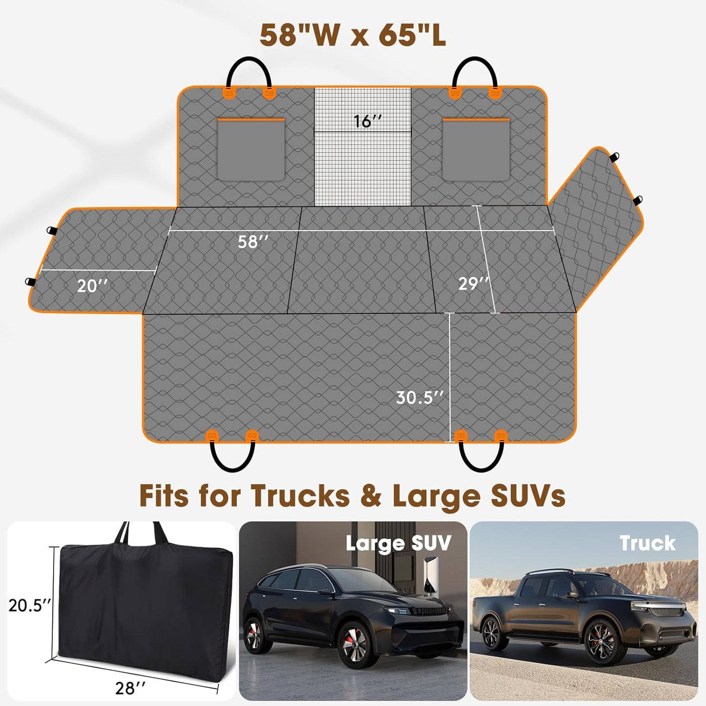 MIXJOY XL Dog Back Seat Extender for Truck, Hard Bottom Dog Car Seat Cover for Back Seat, Waterproof Dogs Backseat Cover for Crew Cab Truck and Large SUV, Waterproof Backseat Dog Hammock for Truck