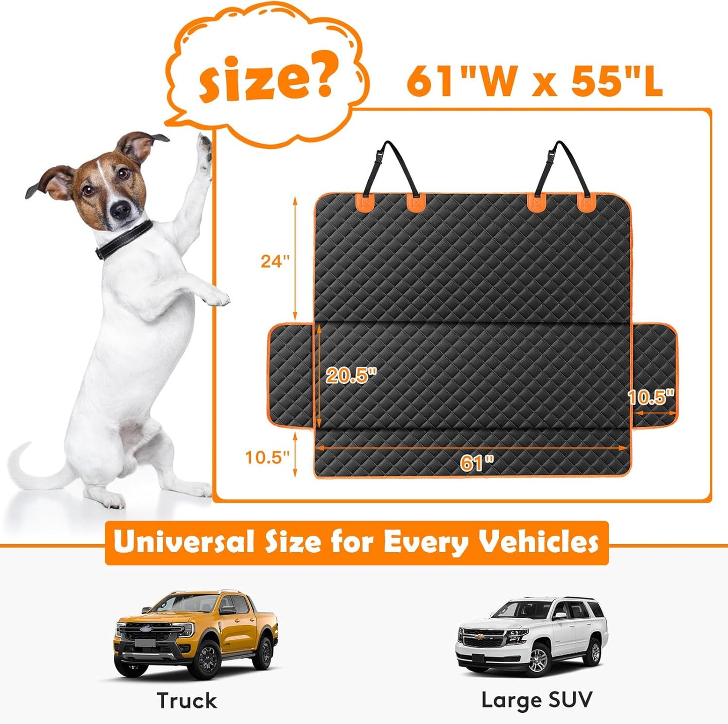 MIXJOY Truck Back Seat Cover for Dogs, Waterproof Pet Seat Covers for Trucks, Dog Cover for Truck Back Seat, Nonslip Pet Bench Seat Cover for Ford F150 F250 F350/Chevrolet Silverado/GMC/Ram