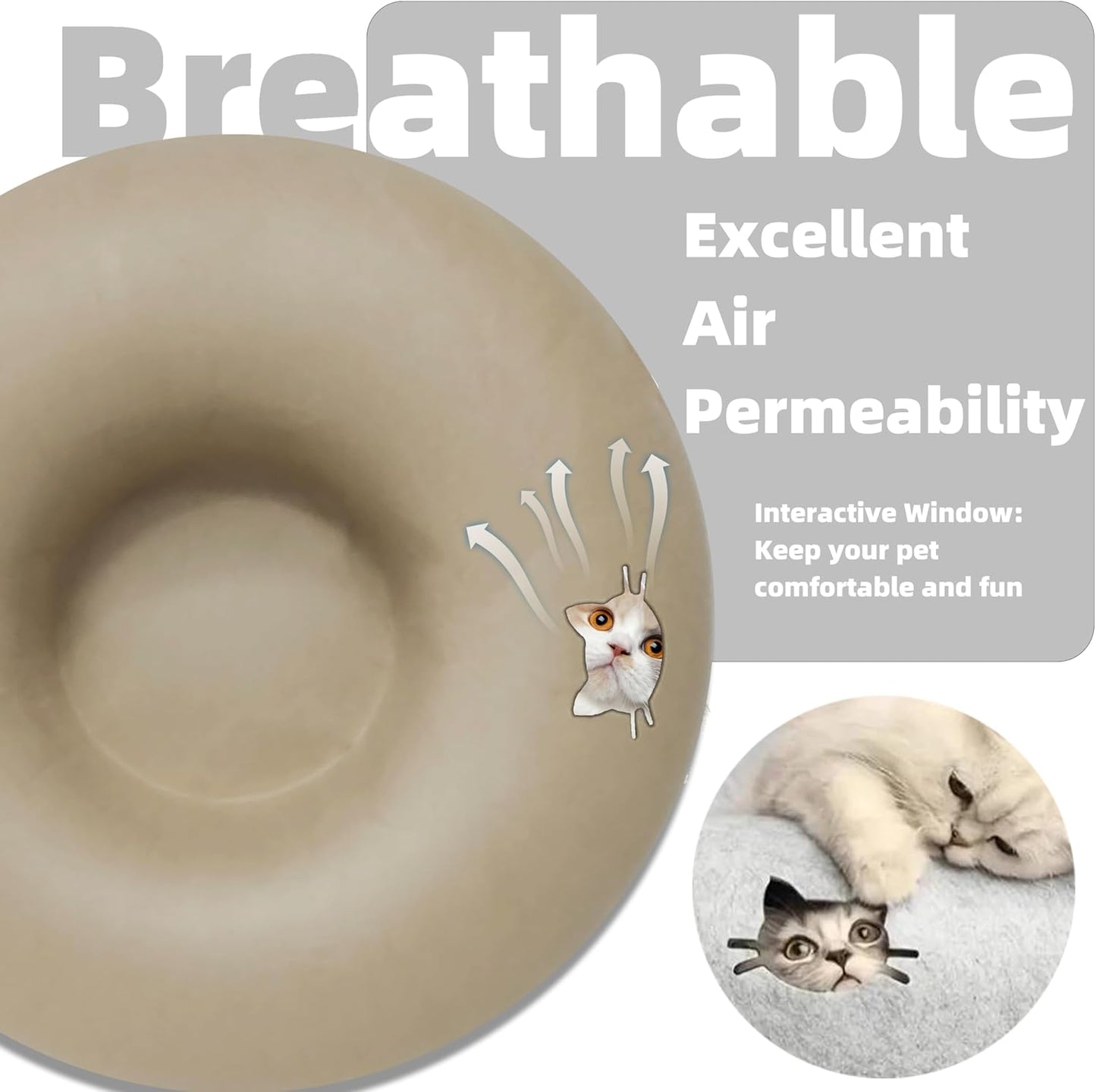 Donut Cat Tunnel Bed Peekaboo Cat Cave for Large Cats Up to 30 Lbs, Kitty Interactive Playing Tent House for Multiple Cats,Detachable,Scratch Resistant (Beige, Large - 24 Inch Diameter)