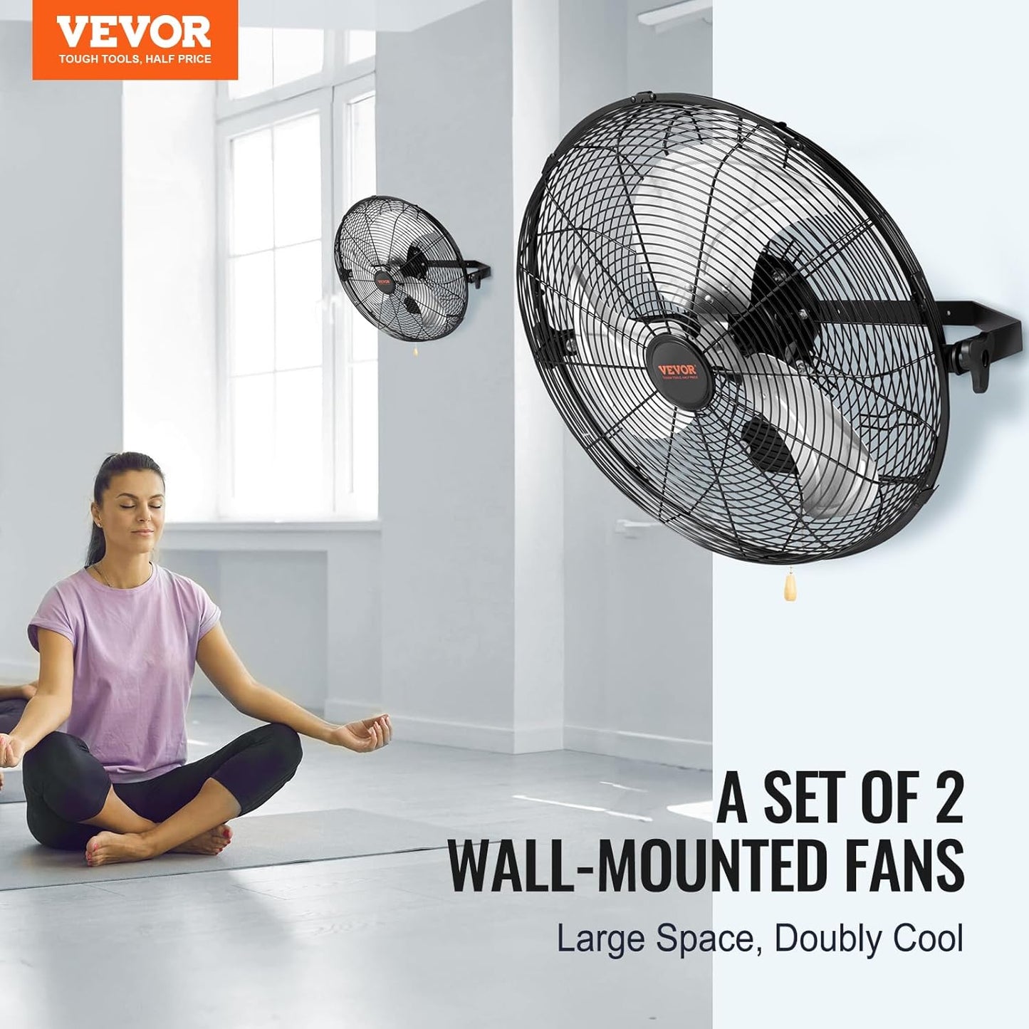 VEVOR 18 Inch Industrial Wall Mount Fan 2PCS, High Velocity 4000 CFM with 3-Speed Manual Control & 360° Tilt Adjustment, for Indoor Use, Warehouse, Workshop, Basement, and Commercial Spaces