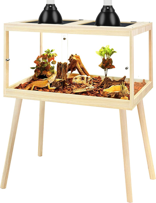 Prolee Bearded Dragon Tank with Leg,Tempered Glass Lizard Tanks and Reptile Enclosure,Up to 78 Gallon Reptile Tank with Metal Mesh and Lockable Door for Spacious Snakes and Chameleon(Oak,24inch)