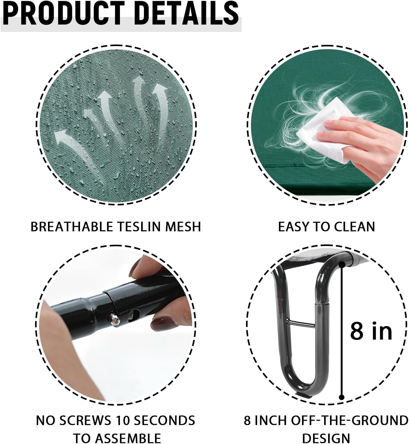 pettycare Elevated Outdoor Dog Bed - Dog Cots beds for Medium Dogs, Waterproof Raised Dog Bed Easy to Assemble, Cooling Elevated Dog Bed with Teslin Mesh, Durable, Non Slip, Up to 40 lbs,Green