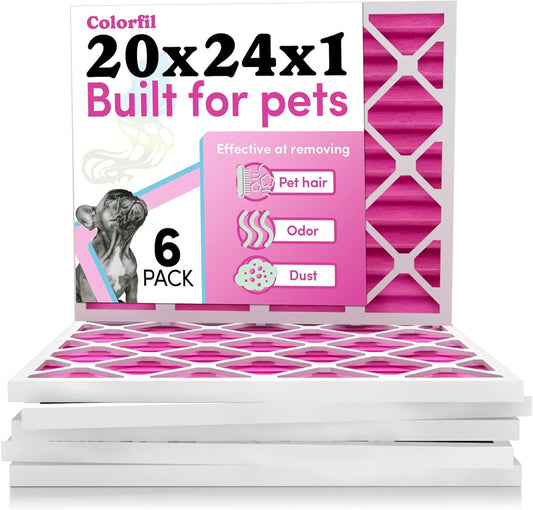 Colorfil 20x24x1 Air Filter (6-Pack) | Made in the USA | Color Changing | Remove Cat and Dog Odor | MERV 8 for Pet Hair Dander and Dust | 19.5"x23.5"x0.75" Exact Size
