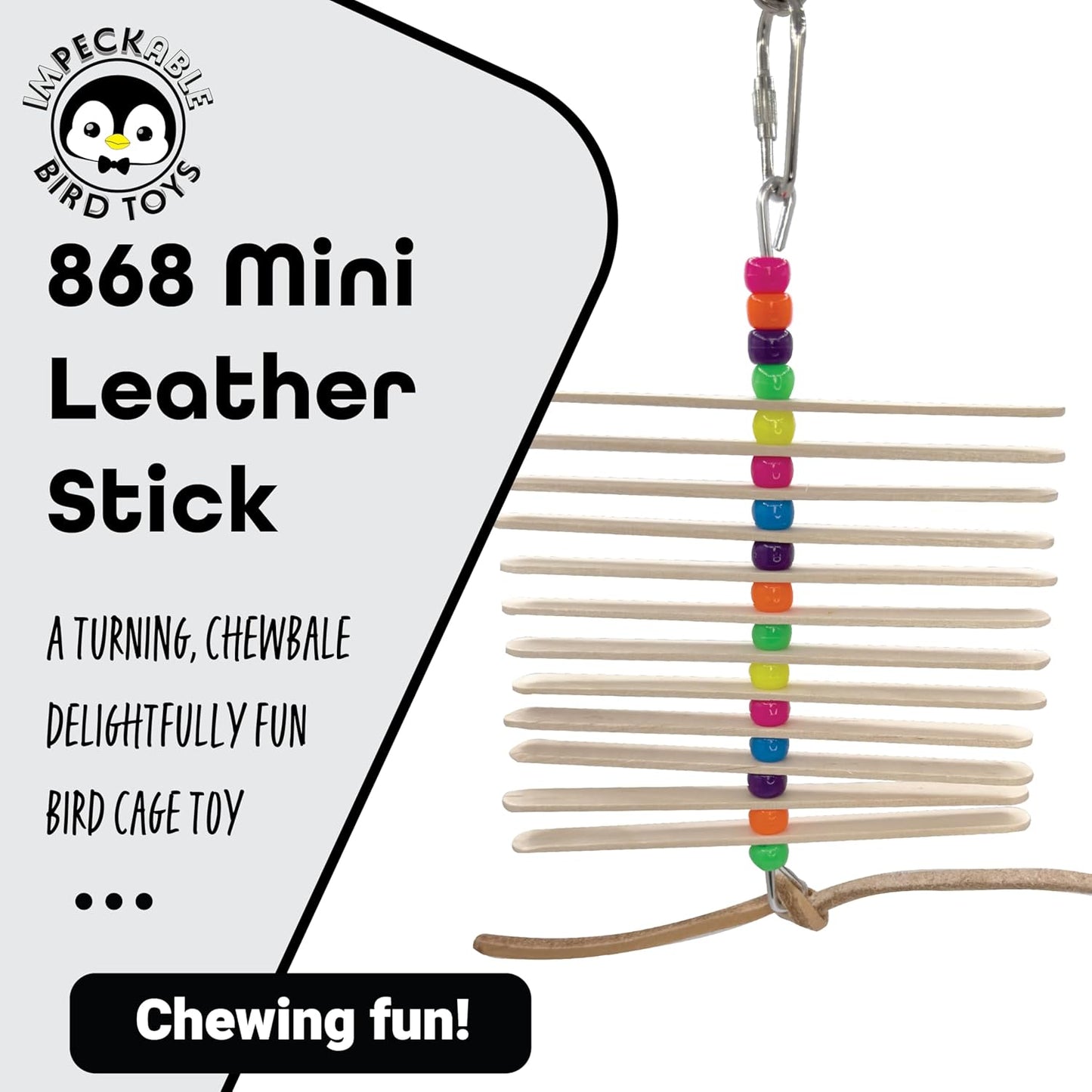 868 Mini Leather Stick - Handcrafted Shape Changing Bird cage Toy, Natural Skinny Sticks, Vegetable Tanned Leather Strip, Colorful Beads, Great for Small Size Pets Budgie Finch Lovebird Parrotlet