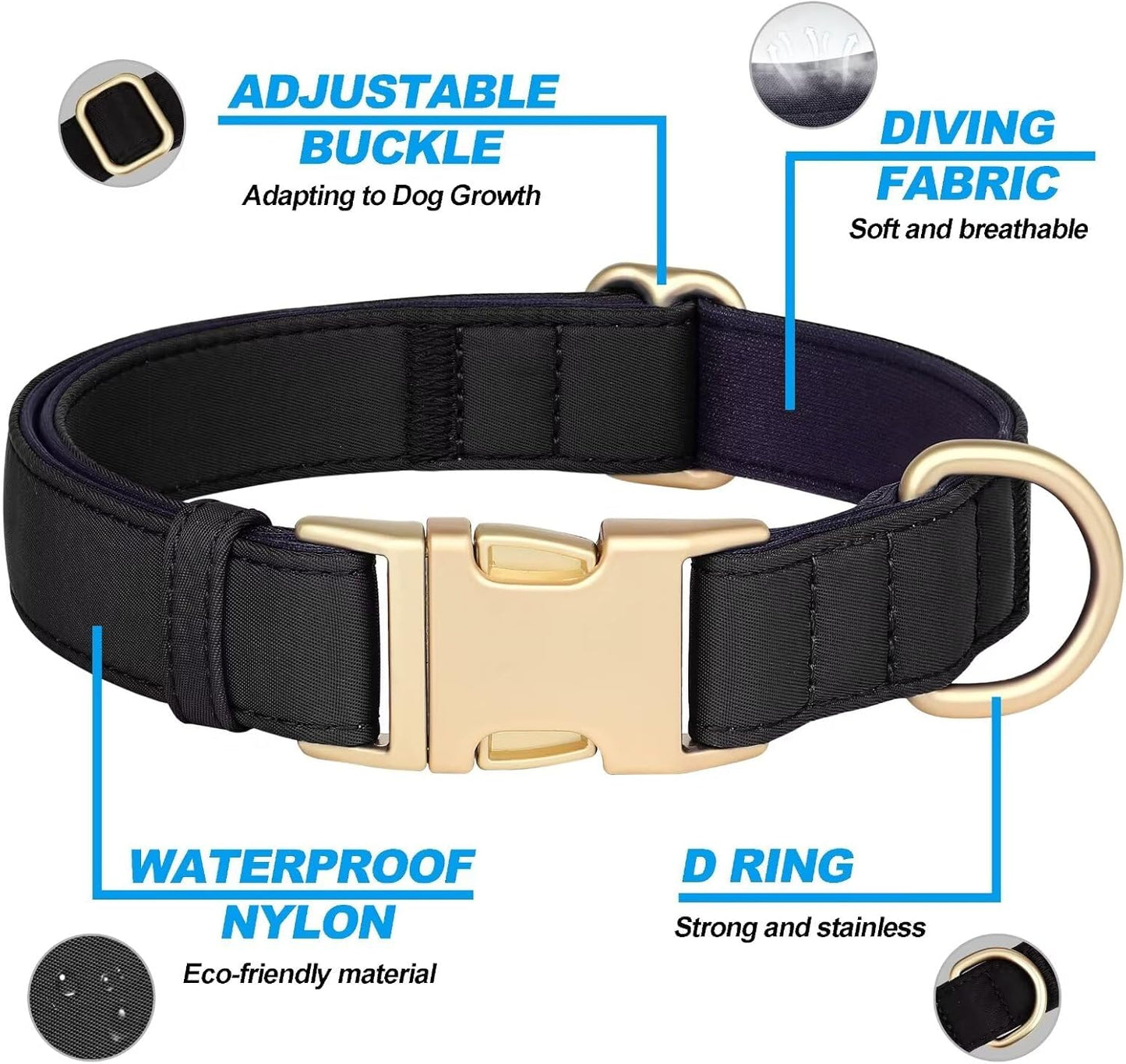 Didog Soft Padded Dog Collars for Small Dogs, Colorful and Durable Dog Collar with Quick Release Buckle, Light and Breathable for Daily Walking, Black, S
